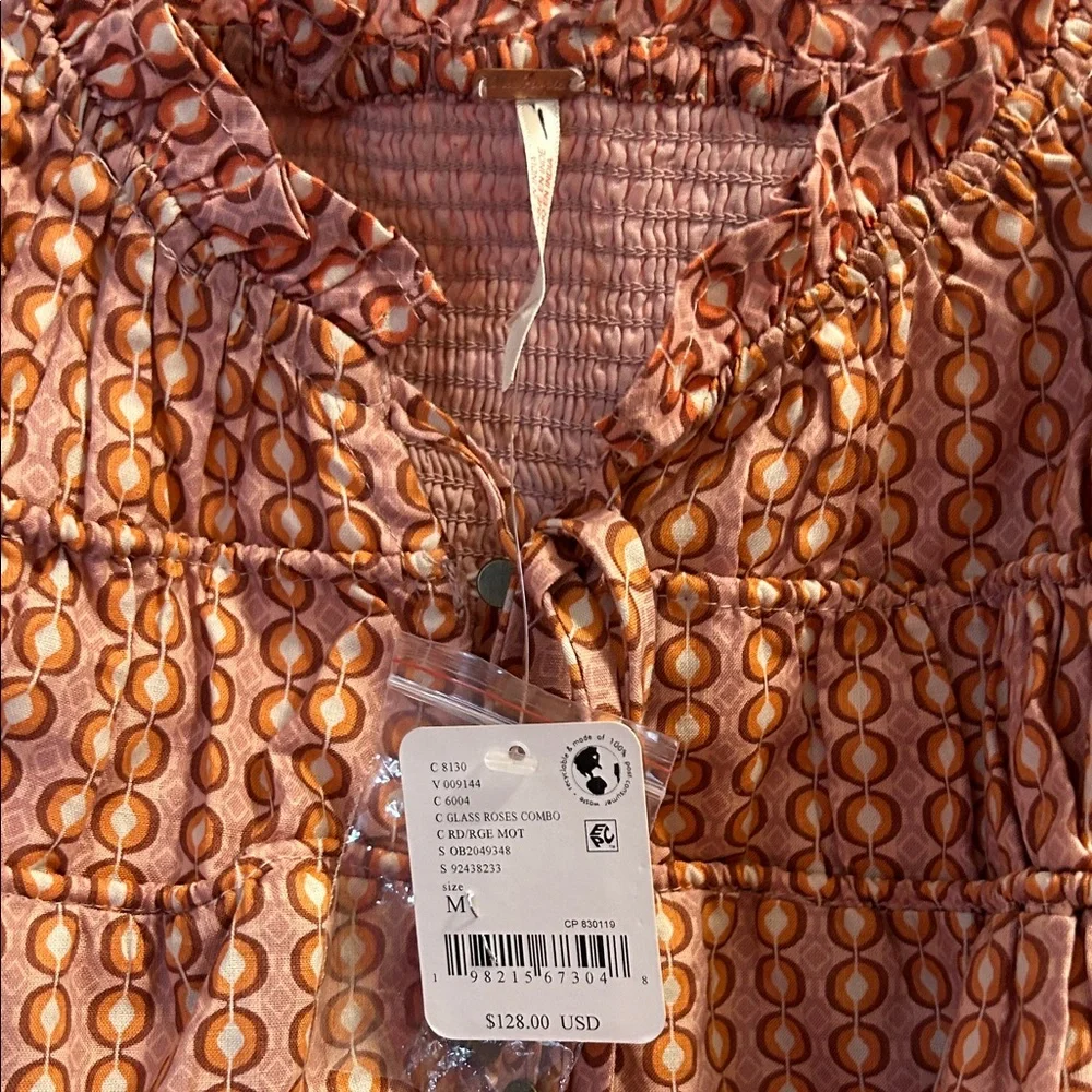 Free People  new with tags Pink Patterned Smocked Long Sleeve Dress - Picture 2 of 5